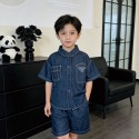 ブランド Prada 子供服 男の子 プラダベビー服 デニムジャケット 上下2点セット 春夏 半袖Ｔシャツ 男児 ストレッチ 夏服 セットアップ 半袖 ハーフパンツ 短パンショーツ キッズ 半ズボン 子供 ジャージ 90-150cm 