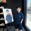 ブランド Prada 子供服 男の子 プラダベビー服 デニムジャケット 上下2点セット 春夏 半袖Ｔシャツ 男児 ストレッチ 夏服 セットアップ 半袖 ハーフパンツ 短パンショーツ キッズ 半ズボン 子供 ジャージ 90-150cm 