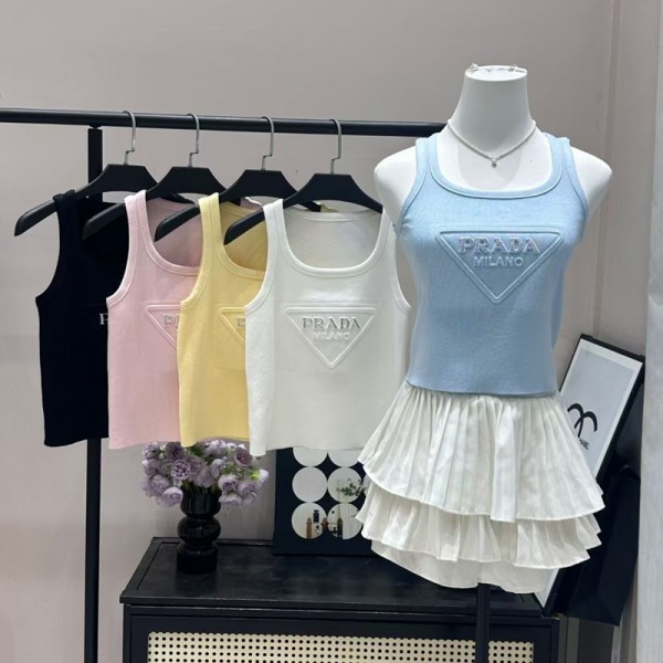 ハイブランド プラダタンクトップ レディース Pradaニットキャミソール インナーキャミソール サマーニット ノースリーブ Tシャツ 上着 おしゃれ 冷感 かわいい 上質 S-XL