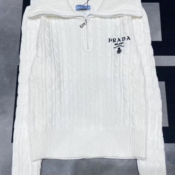 ハイブランドプラダニットポロ メンズ 長袖セーター Pradaペア揃い ニット上着 リブニット ビジネス カジュアル ゴルフウェア ストレッチ ペアルック セーター 春秋冬S¬2XL