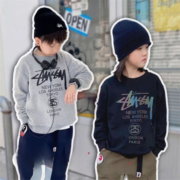 Stussy ステューシー ブランド子供 パーカー コピーブランドキッズ服 トレーナー 裏起毛 ブランド スウェット 上着 ゆったり トレーナースウェットパーカー