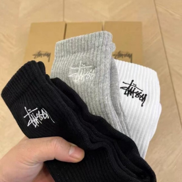 Stussy ステューシーハイブランド ソックス 綿製レディース向け 靴下 かわいいブランド ストッキング 大人気コットン 靴下 メンズ 通気性