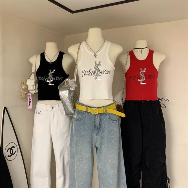Ysl イブサンローランブランドキャミソール レディース ニット インナー ノースリーブ 肌着 トップス ニットタンクトップ XS¬L ストレッチ タイト スリム 薄手 セクシー 上品 きれいめ 重ね着 春 夏 フリーサイズ