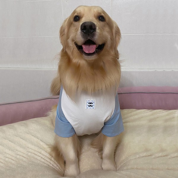 ハイブランド Chanel ペット用品 犬の服 tシャツ シャネル 綿シャツ 快適 柔らかい 春秋服 ペット服 半袖 ファッション 可愛い 猫服 ブルー/ホワイト パッチワーク設計 シャネルロゴ付き 小中大型ペット適応