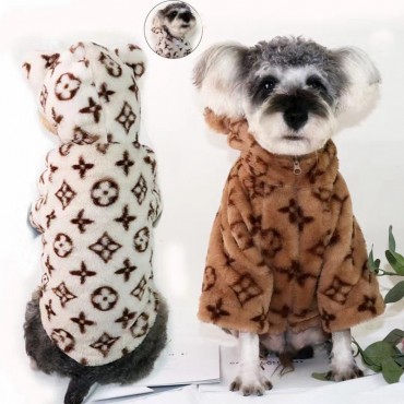 LV ブランド ルイヴィトン ペットウェア かわいい 犬服 冬用 ドッグウェア ペット服 ふわふわ 小型犬 中型犬  フード付き 暖かい 猫犬服