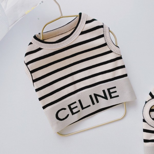 Celine ブランド セリーヌ ペット服 ドッグウェア tシャツ 袖なし 犬ベスト 流行りストライプ 個性 ファッション 快適 春秋服 コットン製 ファッション 小中大型ペット