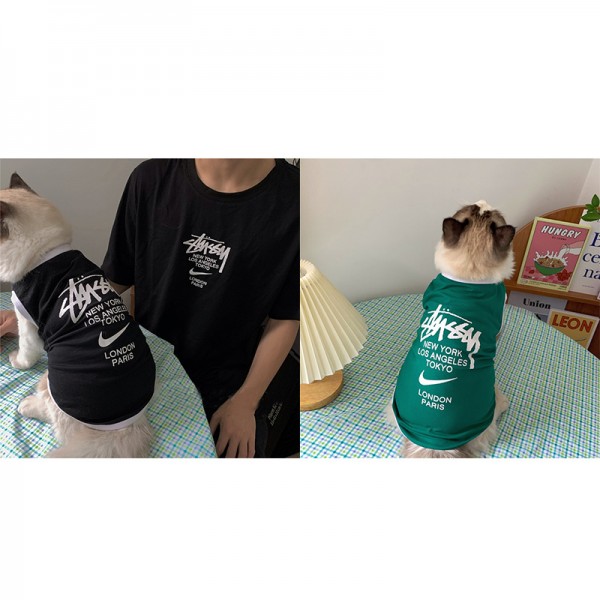 潮流ブランドステューシーペット服 柔らかい Stusy 猫服 綿製犬Ｔシャツ 愛犬 小型犬 可愛い無袖 タンクトップ 両足のペット服 春夏 犬用 わんこ服 犬の飼い主親子服 ファッション洋服