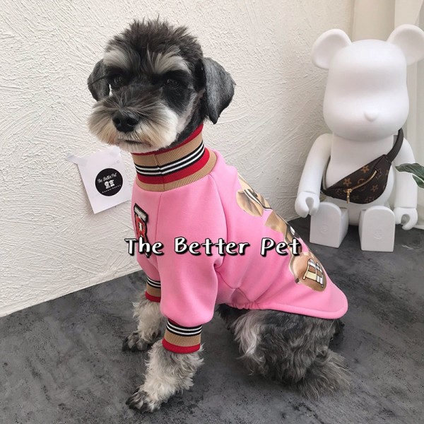 ハイブランド Burberry ドッグウェア  ペットウェア 犬防寒パーカー Tシャツ ウェア バーバリー 犬トレーナー プルオーバー 裏起毛 ペット服 暖かい  厚手パーカー 秋冬向け かわいい 熊柄 B印字 おしゃれ 洋服