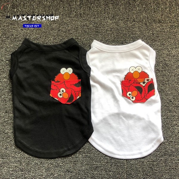 流行り ブランドカウズ ペットウェア 犬服 Tシャツ kaws ドッグ無袖シャツ 春夏向け 通気性抜群 柔らかい 100％コットン 猫用ベスト 個性ポケット付き ファッション M - 3XL