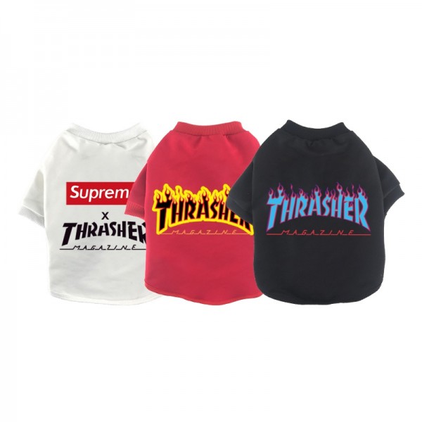 潮流ブランド スラッシャー ペット用品 犬パーカー 猫ベスト ペット春夏服 thrasher 綿Tシャツ かわいい 犬服 夏チョッキ 通気性抜群 柔らかい 経典な火炎ロゴ カッコイイ 大人気 脱毛保護 ファッション 22色 S  - 3XL