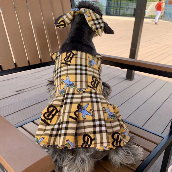 バーバリー ペットウェア 犬 衣装 ハイブランド Burberry 犬服 ワンピース ドッグのスカート かわいい ペットの春夏服 薄手 チェック柄  犬ドレス 2色 XS - 2XL 激安