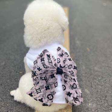 ハイブランド ヴィトン ペットウェア 犬服 Tシャツ 犬ベスト 蝶結び付き 超かわいい LV 猫服 ネコウェア 薄手春夏向け 日系 コスチューム 綿製ｔシャツ 愛犬 小型犬 可愛い 無袖 タンクトップ xs - 2xl