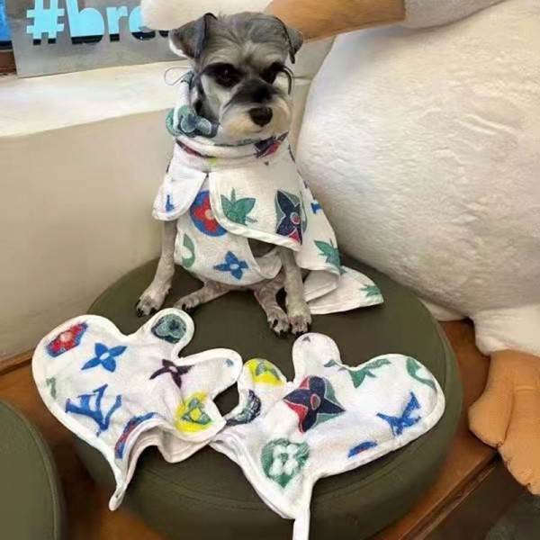 ハイブランド ルイヴィトン ペットグッズ LV 犬 バスロープ シャワー用品セット コットン製 吸水性抜群 ネコ用タオル 速乾 体拭き 調整可能 着用簡単 ペット お風呂  