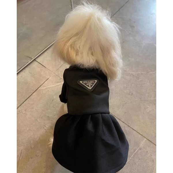 ブランド Prada ペットウェア 犬ウェア プラダ 犬 ワンピース かわいい ドッグ洋服 お姫様ように 黒色 ドレス 通気性 お出かけ着 パーティー お誕生日 小中型ペット 春秋向け