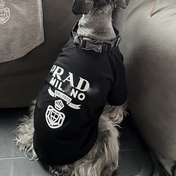 PRADA ブランド ペットウェア 犬の服 黒白Tシャツ 定番 プラダ ドッグ 半袖シャツ 猫トレーナー  ペットスウェット 小中型犬服 猫ウェア コットン製 春夏向け 着心良い S~2XL