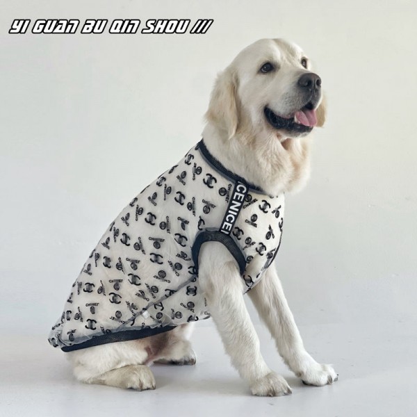 Chanel ブランド ペット 犬服 夏 ベスト 透かし Tシャツ シャネル ペットの洋服 シフォン 涼しい ロゴ入れ 通気性 スタイル 大型犬T-シャツ 半袖 猫服 超かわいい  小中大型ペット