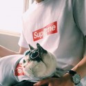 人気 ブランド シュプリーム 犬のペアルック 白Tシャツ Supreme ワンチャンと飼い主の親子お揃い Tシャツ カップルトレーナー ご主人様 ペットスウェット 小中大型犬服 コットン 半袖 夏 着心良い