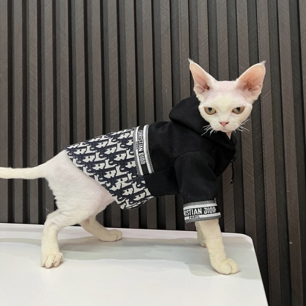 ディオール ペット 猫服 無毛猫アウトウェア dior スフィンクス服 ジャケット 暖かい秋冬コート ブランド ペット洋服 中綿コート 韓国スタイル 猫服 かわいい 厚手防寒服 暖か 寒さ対策 