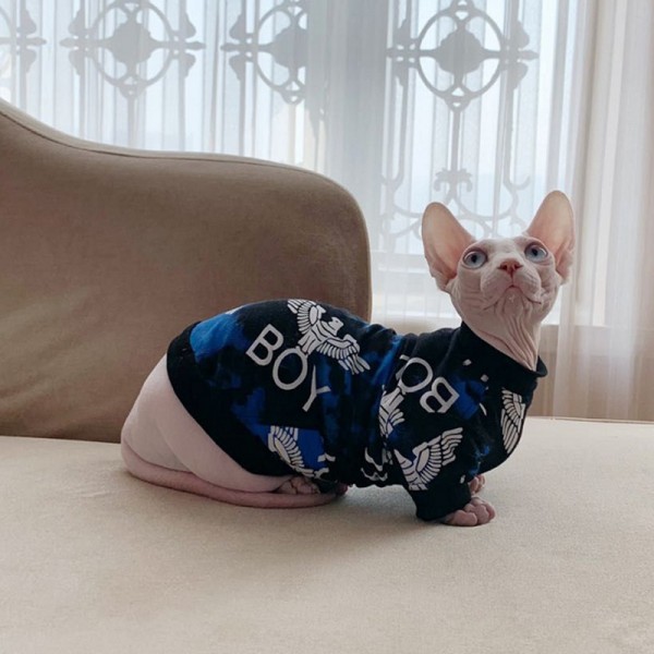 ブランド ボーイ ペット服 猫ウェア スフィンクス服 tシャツ 春秋 boy london 無毛猫の中綿コート デボンレックス用 定番の英字柄 かっこいい 暖かい 中綿入り ボタン式 着脱安い ファッション 着心地よい