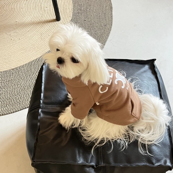 Celine ブランド ペット服 犬服 パーカー わんちゃんのスウェットシャツ セリーヌ 猫パーカー 厚い 秋冬パーカー 帽子付き 柔らかい 暖かい かわいい プルオーバー 防寒コート 中小型ペット洋服 ファッション 凱旋門ロゴ