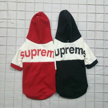 シュプリーム supreme ペット服 犬服 パーカー 秋冬 ブランド ドッグ洋服 猫の服 裏起毛 大き目ロゴ 目立つパーカー わんちゃん厚手スウェット 犬 プルオーバー カッコイイ 通気性良い 暖か 新年会 お祝い お出かけ着 激安 S~XL