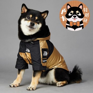 ザノースフェイス風 犬用 レインコート 雨具 ブランド the north face パロディ 犬グッズ ワンちゃん 服 フード付き カッパ 可愛い 調整ゴム付き ポケット付き 洗える 梅雨対策 脱着簡単 通気 軽い 快適 防水 防風 散歩 両足袖  中型犬 大型犬