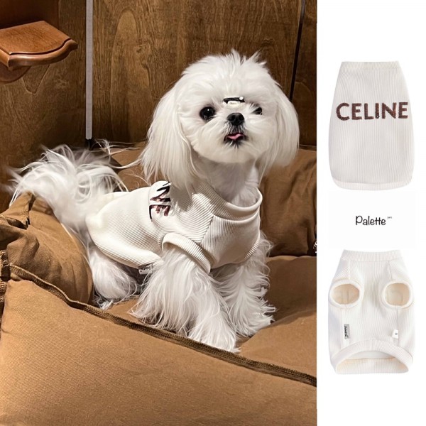 CELINE ブランド ペット服 秋冬 厚手Tシャツ セリーヌ 犬の服 猫ベスト 犬 無袖シャツ 犬服 かわいい スパンコール刺繍入り おしゃれ 動きやすい 衣装 脱毛保護 ファッション ペット洋服 犬パーカー 暖かい 中大型ペット 