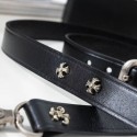 クロムハーツ ブランド ペット用品 犬グッズ 犬用首輪+リード 2点セット レザー製 耐久性 CHROME HEARTS 犬くびわ 精巧な設計 おしゃれな十字架のリベット 牽引ロープ 復古調ブラック気品がよい 流行り ファッション ペットグッズ  高品質