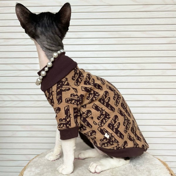 ブランド FENDI 猫服ｔシャツ ペット服 パーカー フェンディ 防寒 猫ウェア 無毛猫 スフィンクス服 暖かい 通気性 小中型ペット 変身服 衣装 猫ウェア 半袖シャツ 人気 仮装 XS~3XL