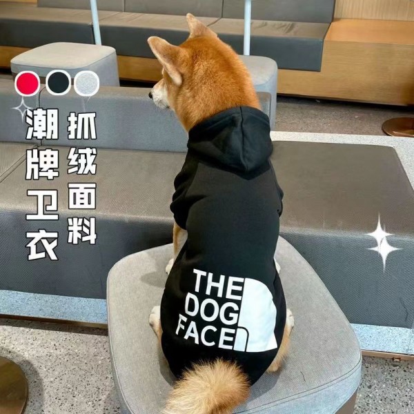 THE NORTH FACE ブランド 犬服 パロディ かわいい 中型パーカー ザノースフェイス風 ペット服 スウェット フード付き ロゴプリント 裏起毛 柔らかい 大型犬服 アウター ドッグウェア 小型犬 散歩 お出かけ 抜け毛対策 暖かい ファッション