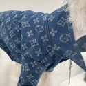 ブランド ルイヴィトン ペット用品 犬の服 パロディ LV 犬 デニムシャツ 大型犬用デニムコート ドッグジャケット 中型犬用ウェア 春秋 ワンちゃん洋服 かっこいい コットン モノグラム柄 高級感 ファッション 脱毛保護 暖かい