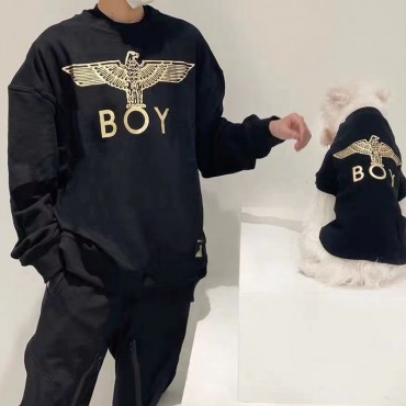 ブランド BOY London 親子服 ボーイ ペット服 犬用パーカー 半袖tシャツ ご主人服 スウェット トレーナーシャツ オシャレな箔押し柄 ペット洋服 ペアルック かわいい お出かけ着 ファッション ブラック 