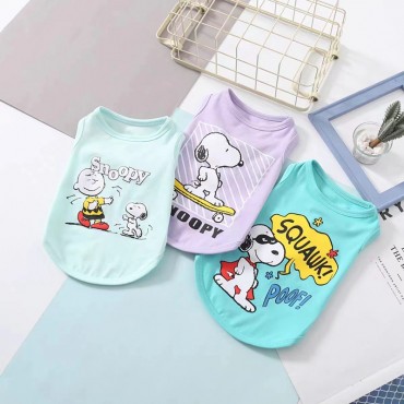 ブランド Snoopy ペット服 犬服 韓国 パロディ Tシャツ スヌーピー かわいい 犬のタンクトップ 夏ベスト 通気性 猫の服 小型ペット洋服 中型犬ウェア 漫画 プリント柄 ペット洋服 寝間着 パジャマ XS~XXL