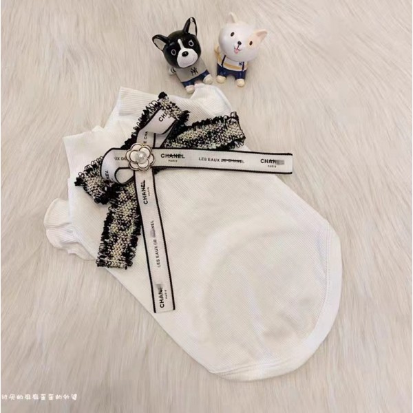ブランド Chanel 犬服 かわいい ペット洋服 tシャツ シャネル 猫の服 フリル袖 ドッグウェア 蝶結び付き わんこ服 お姫様風 ノースリーブシャツ 通気性 柔らか綿 肌に優しい おしゃれ 動きやすい S~XL