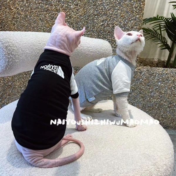 ブランド ザノースフェイス ペット服 パーカー 猫ウェア 無毛猫 the north face スフィンクス服 tシャツ コットン半袖 デボンレックス服 柔らか 可愛い 通気性 ファッション 肌触りの良い 中小型ペット服 XS~3XL