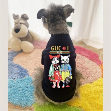 ブランド GG ペット服 パロディ Tシャツ フェンディ 犬の服 春夏 かわいい 韓国風 半袖シャツ 猫服 中小型犬服 猫の柄 日よけ服 ペット洋服 通気性 コットン 夏服 動きやすい S~2XL