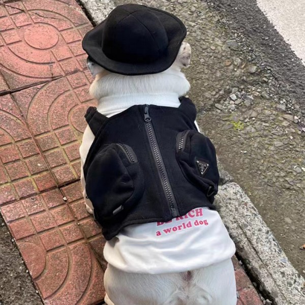 Prada ブランド 犬の服 プラダ 猫 ベスト服 無袖ジャケット ポケット付き 犬ダウンジャケット 中綿 かわいい Dダウンベスト ドッグ洋服 着心地よい ファッション