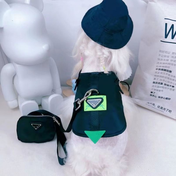 Prada プラダブランド犬用首輪ハーネスハイブランドミニバッグ 猫用リードパロディ高品質犬グッズパロディブランドペット首輪ハーネスセット通気性