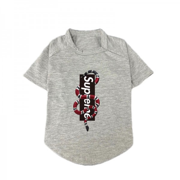 Supreme シュプリーム ドッグ猫ｔシャツ ペット洋服 パロディ ブランド 犬服 Ｔシャツ トップス ペットウェア お散歩 お出かけ 犬ウェア ブランド 小型犬 パピー犬ウェア 激安 パロディ ブランド犬用tシャツ 通気性