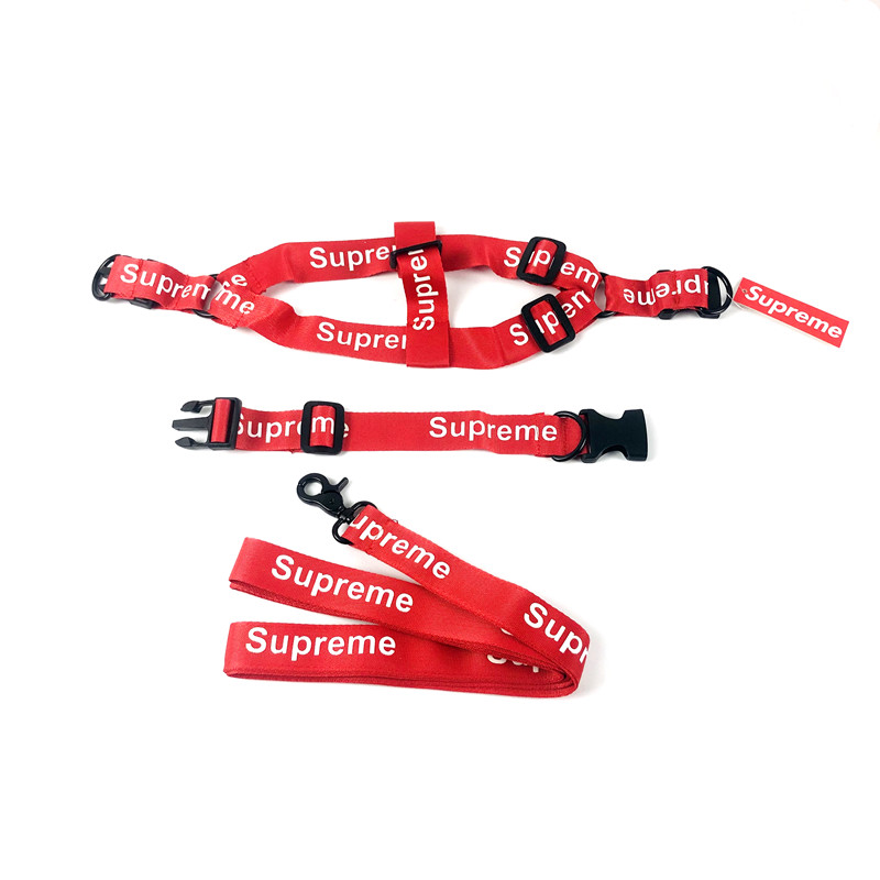 Supreme ブランド 犬のグッズ リード ハーネス 3点セット お散歩 グッズ 調節可能 お散歩 小中型犬 シュプリーム ハーネス リード 首輪 牽引縄