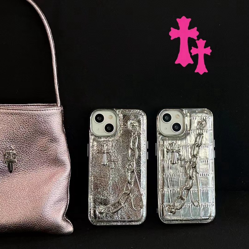 Chrome Hearts クロムハーツ ブランド iphone 14/14 pro/15 pro maxケース インスタ風 背面チェーン付 レザー ジャケット型