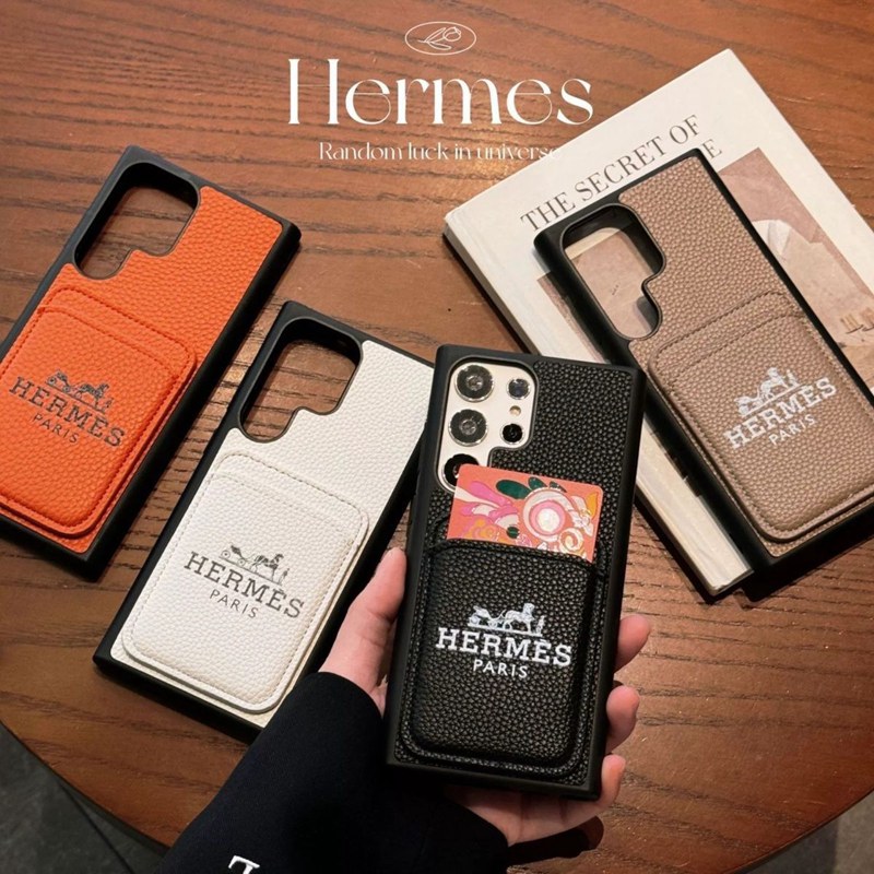 Hermes エルメスブランドiphone 15  14 pro maxケースsamsung s24 s23 ultraカバー ストラップ付 カード
