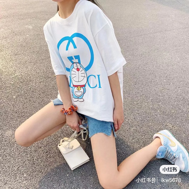 GG ドラえもん ブランド tシャツ 丸首 男女 Ins風  大人気 レディーズ