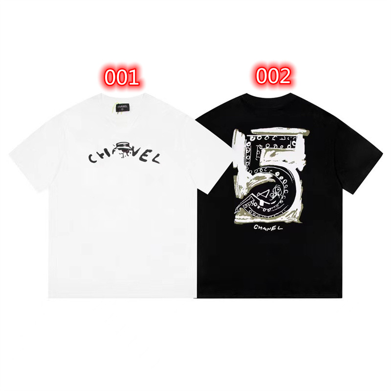  Chanel レディース 黒白シャツ 半袖Tシャツ