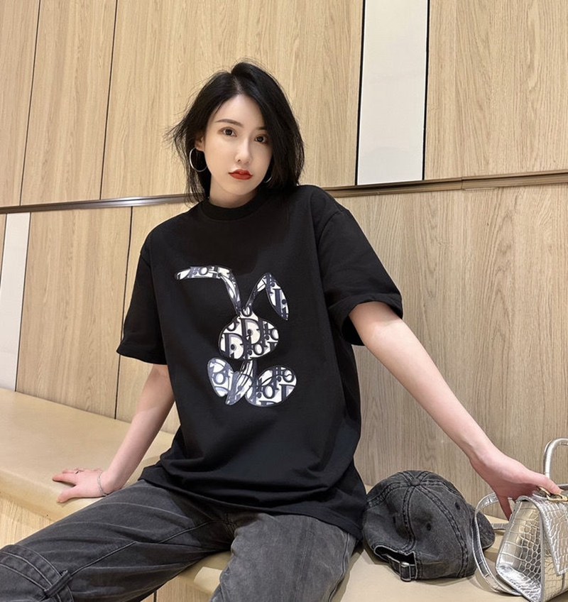 Dior ディオールtシャツハイブランド夏 黒白tシャツオーバーサイズ韓国