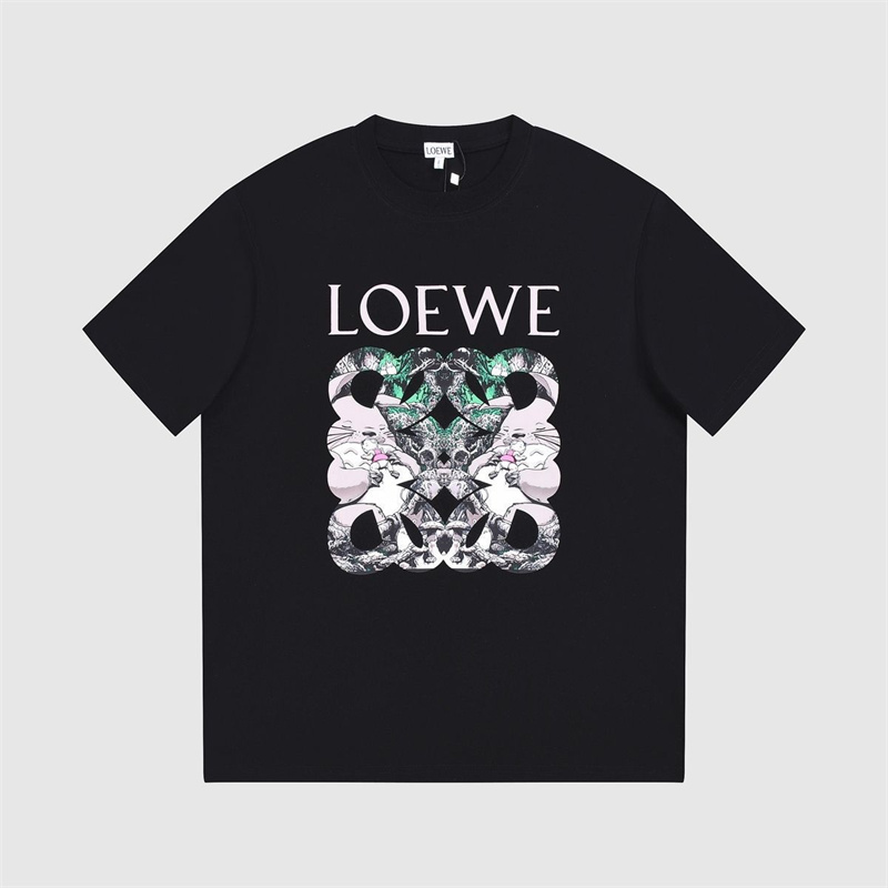 ロエベ LOEWE Ｔシャツ 短袖 丸首トップス 上着 白黒 シンプル半袖シャツ 人気 流行 欧米風 トップス