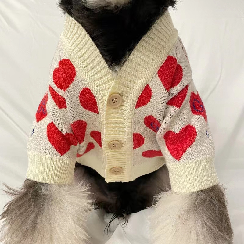gG愛心柄ペットセーター犬カーディガン快適ボタン付き着脱安い綺麗カワイイ犬服猫服暖かい高品質