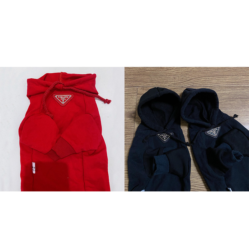 有名なブランド Prada ペットウェア 猫服 パーカー 赤い/黒い コットン100％