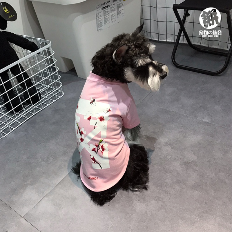 ブランド off-White ペット洋服 猫服 ドッグウェア 桜の柄 流行り矢印 コットン T-シャツ