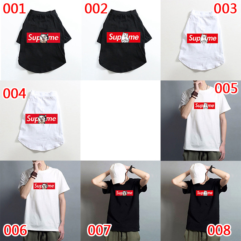 Supreme ワンチャンと飼い主の親子お揃い Tシャツ カップルトレーナー